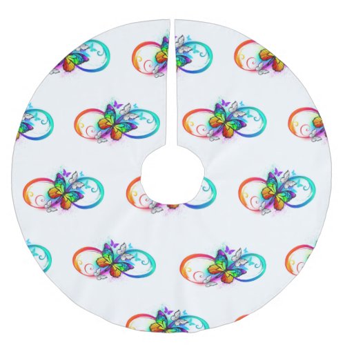 Bright infinity with rainbow butterfly brushed polyester tree skirt