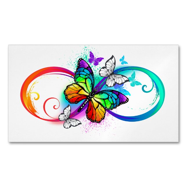 Bright infinity with rainbow butterfly business card magnet (Front)