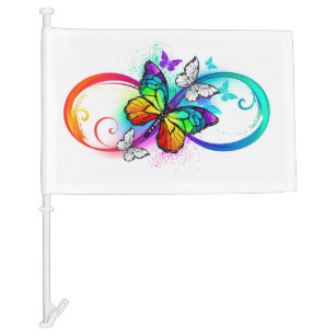 Bright infinity with rainbow butterfly car flag