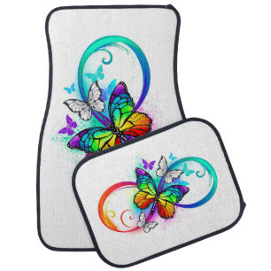 Bright infinity with rainbow butterfly car floor mat