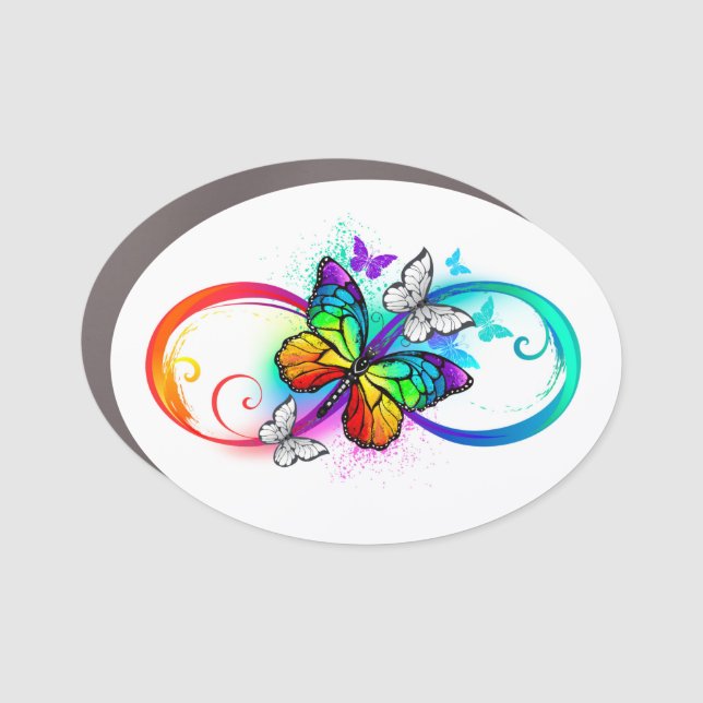 Bright infinity with rainbow butterfly car magnet (Front)