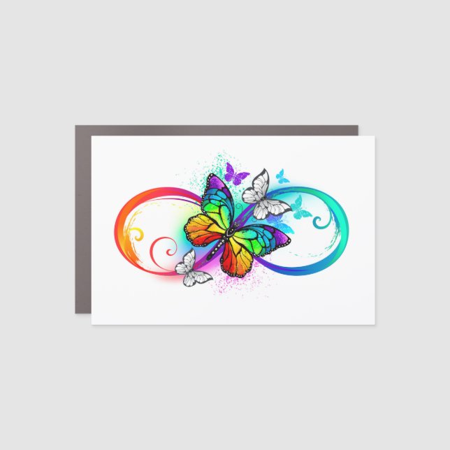 Bright infinity with rainbow butterfly car magnet (Front)