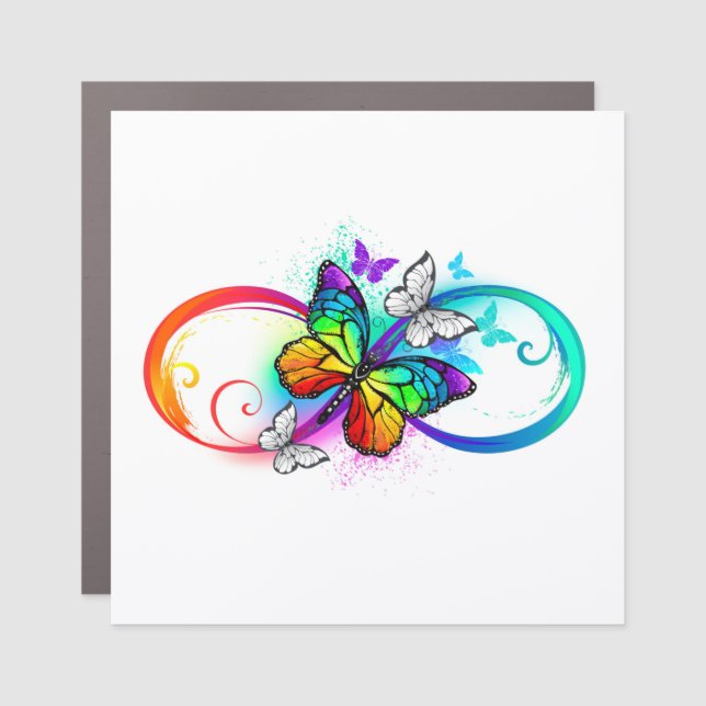 Bright infinity with rainbow butterfly car magnet (Front)