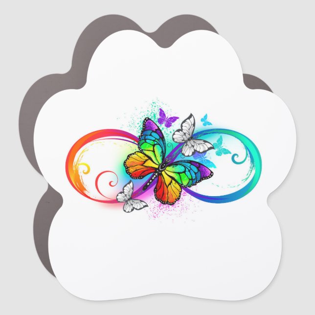 Bright infinity with rainbow butterfly car magnet (Front)