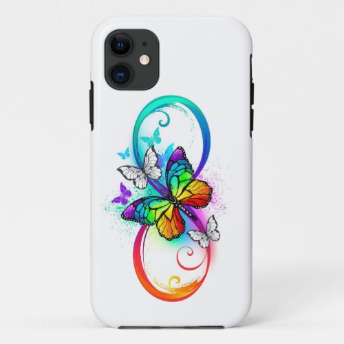 Bright infinity with rainbow butterfly iPhone 11 case