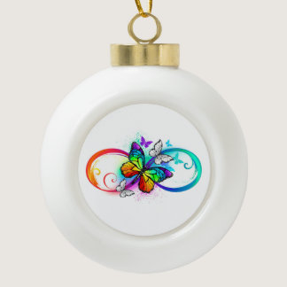 Bright infinity with rainbow butterfly ceramic ball christmas ornament