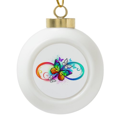 Bright infinity with rainbow butterfly ceramic ball christmas ornament