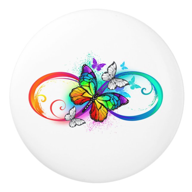 Bright infinity with rainbow butterfly ceramic knob (Front)