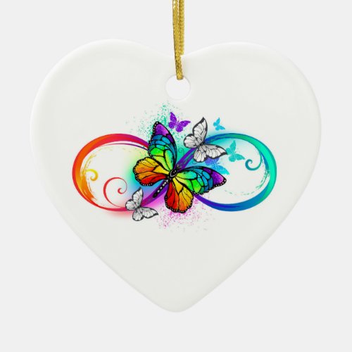 Bright infinity with rainbow butterfly ceramic ornament