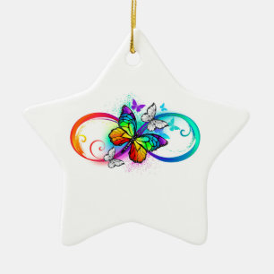 Bright infinity with rainbow butterfly ceramic ornament