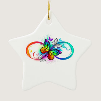 Bright infinity with rainbow butterfly ceramic ornament