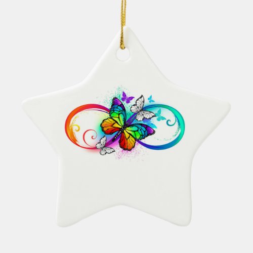 Bright infinity with rainbow butterfly ceramic ornament