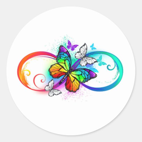 Bright infinity with rainbow butterfly classic round sticker