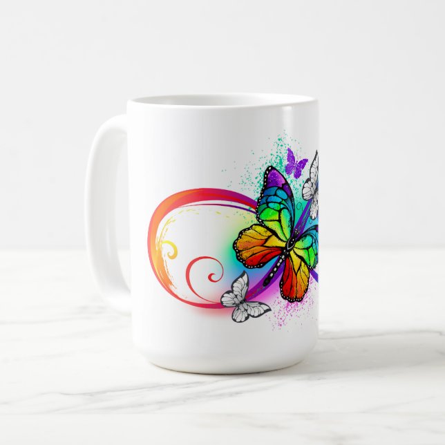 Bright infinity with rainbow butterfly coffee mug (Front Left)