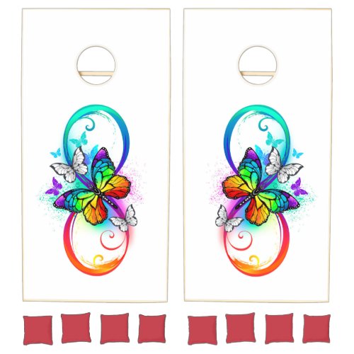 Bright infinity with rainbow butterfly cornhole set