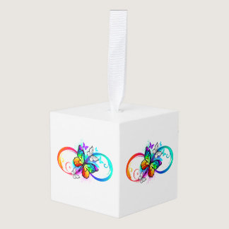 Bright infinity with rainbow butterfly cube ornament