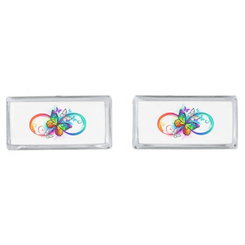 Bright infinity with rainbow butterfly cufflinks