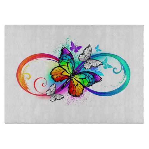 Bright infinity with rainbow butterfly cutting board