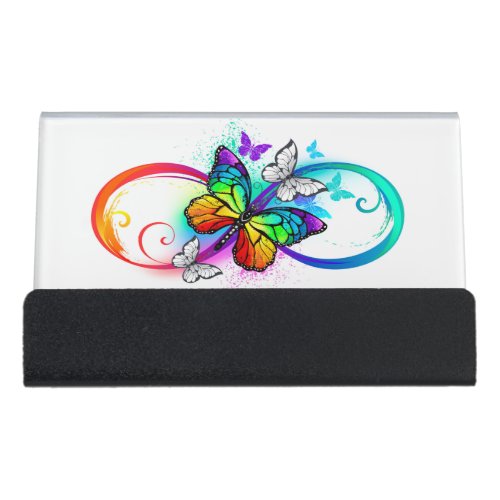 Bright infinity with rainbow butterfly desk business card holder