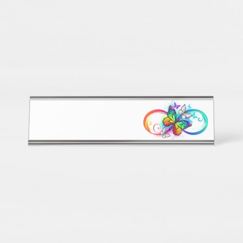 Bright infinity with rainbow butterfly desk name plate