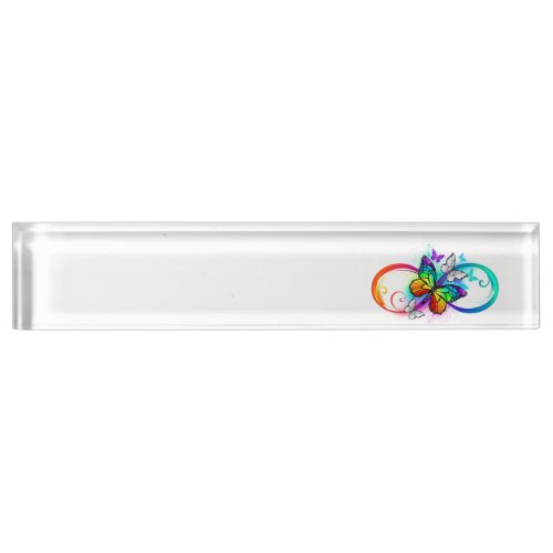 Bright infinity with rainbow butterfly desk name plate