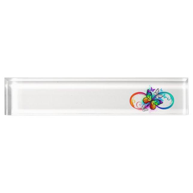 Bright infinity with rainbow butterfly desk name plate (Front)
