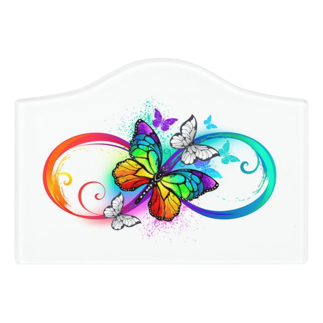 Bright infinity with rainbow butterfly door sign (Small Crest Front)
