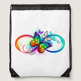 Bright infinity with rainbow butterfly drawstring bag