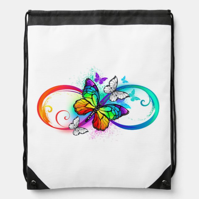 Bright infinity with rainbow butterfly drawstring bag (Front)