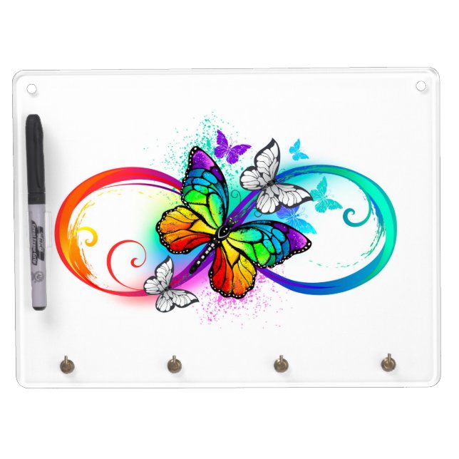 Bright infinity with rainbow butterfly dry erase board with keychain holder (Front)