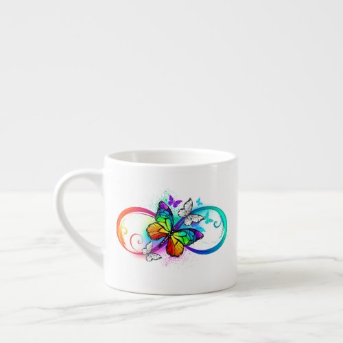 Bright infinity with rainbow butterfly espresso cup