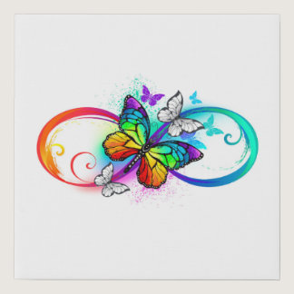 Bright infinity with rainbow butterfly faux canvas print