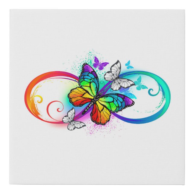 Bright infinity with rainbow butterfly faux canvas print (Front)