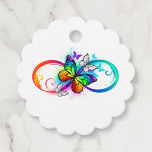 Bright infinity with rainbow butterfly favor tags