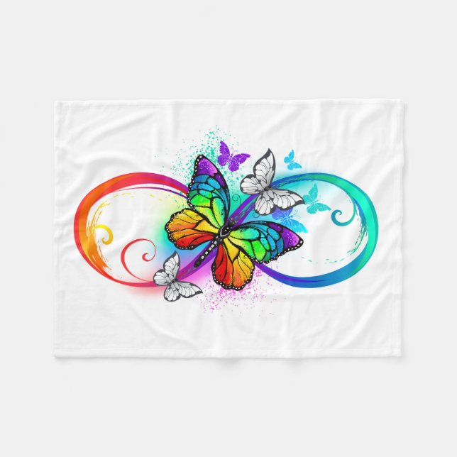 Bright infinity with rainbow butterfly fleece blanket (Front (Horizontal))