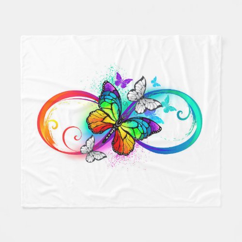 Bright infinity with rainbow butterfly fleece blanket
