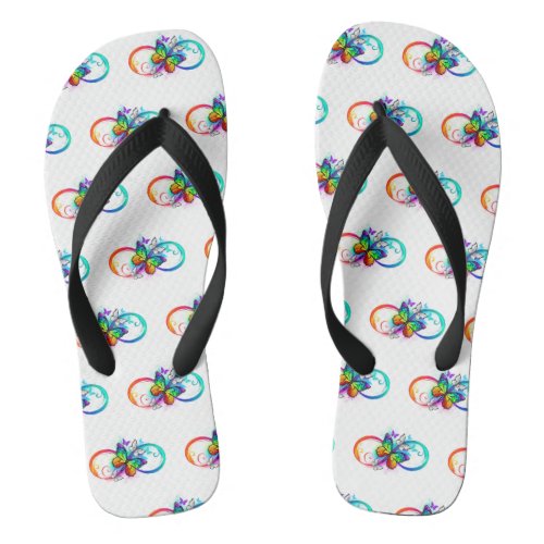 Bright infinity with rainbow butterfly flip flops