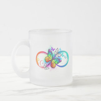 Bright infinity with rainbow butterfly frosted glass coffee mug