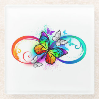 Bright infinity with rainbow butterfly glass coaster