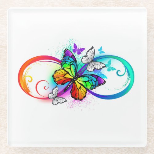 Bright infinity with rainbow butterfly glass coaster