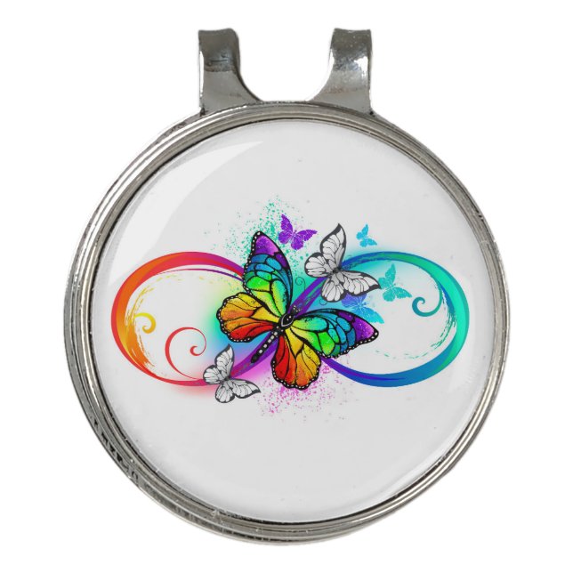 Bright infinity with rainbow butterfly golf hat clip (Front)