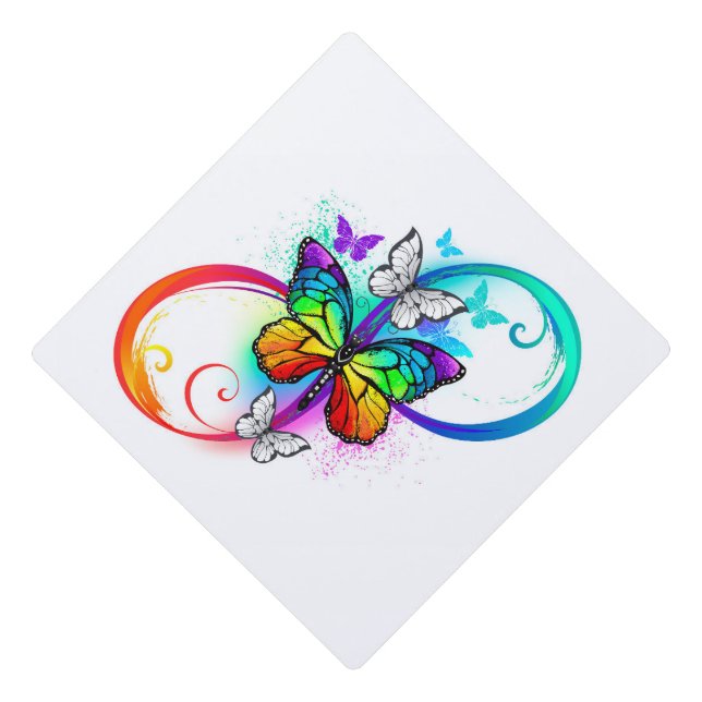 Bright infinity with rainbow butterfly graduation cap topper (Front)