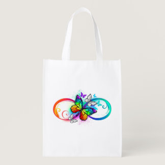 Bright infinity with rainbow butterfly grocery bag