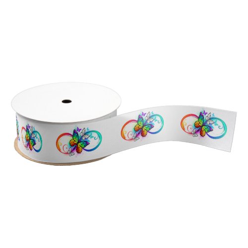 Bright infinity with rainbow butterfly grosgrain ribbon