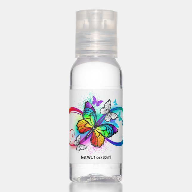 Bright infinity with rainbow butterfly hand sanitizer (Front)