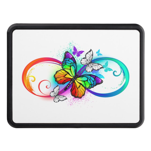 Bright infinity with rainbow butterfly hitch cover (Front)