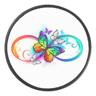Bright infinity with rainbow butterfly hockey puck