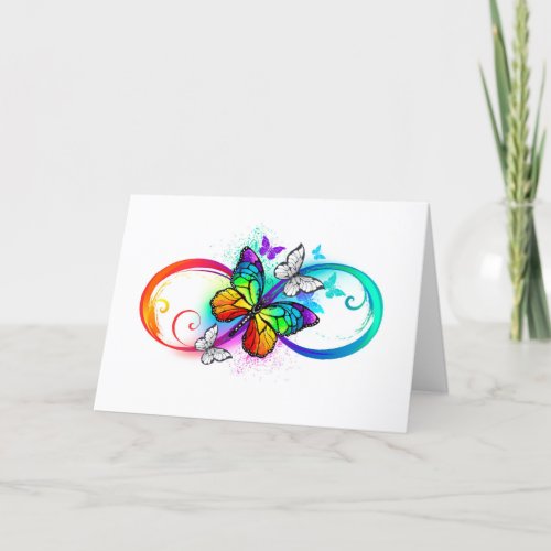 Bright infinity with rainbow butterfly holiday card