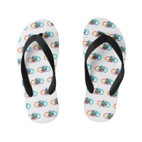 Bright infinity with rainbow butterfly  kids flip flops