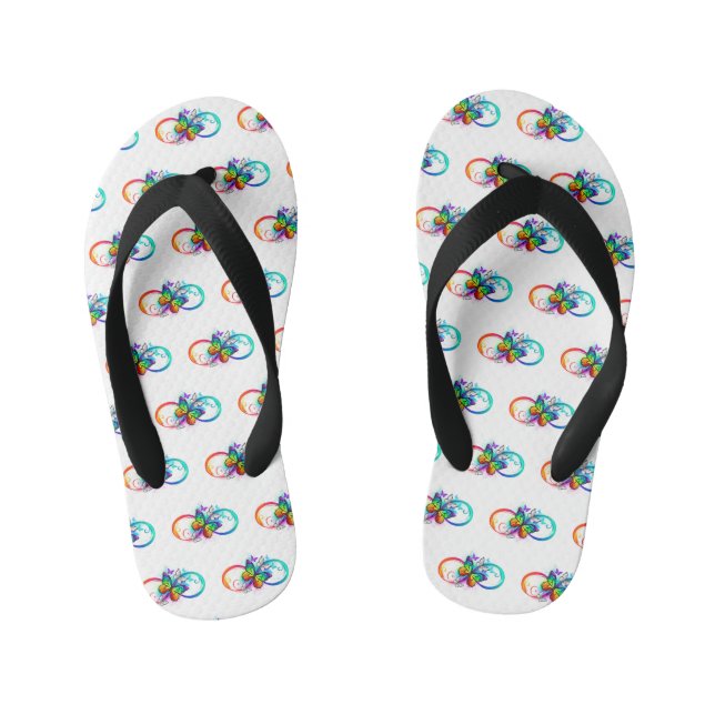 Bright infinity with rainbow butterfly  kid's flip flops (Footbed)